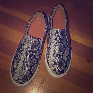 Snake skin slip ons